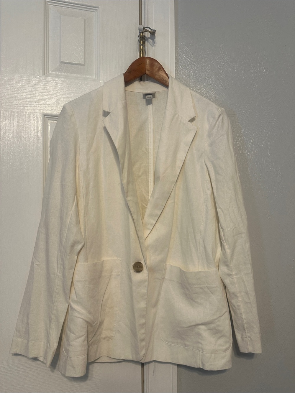 a new day Cream Single-Button Linen-Blend Blazer